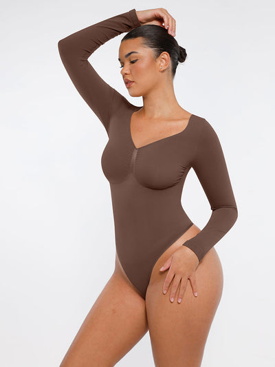 Nahtloser, langärmliger Tanga-Bodysuit zur Bauchkontrolle