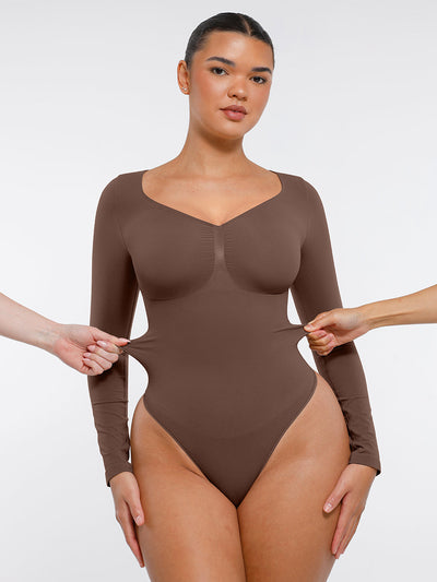 Nahtloser, langärmliger Tanga-Bodysuit zur Bauchkontrolle