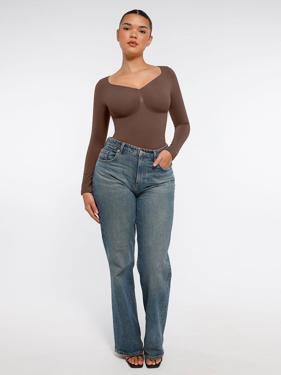 Nahtloser, langärmliger Tanga-Bodysuit zur Bauchkontrolle