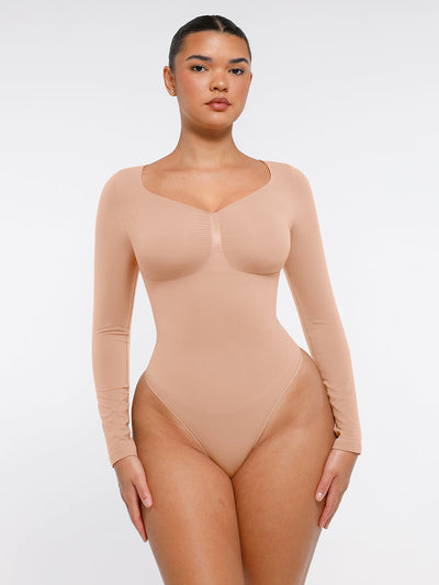 Nahtloser, langärmliger Tanga-Bodysuit zur Bauchkontrolle