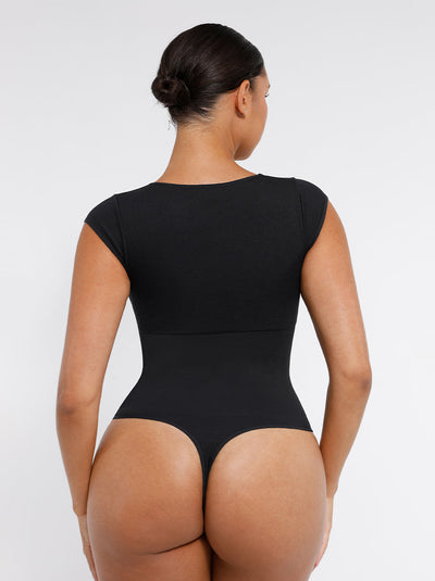 Nahtloser, bauchformender Body mit tiefem V-Ausschnitt