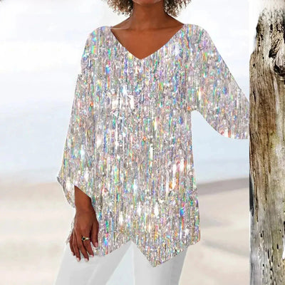 Maria | Vintage Oberteil mit V Ausschnitt und langen Ärmeln