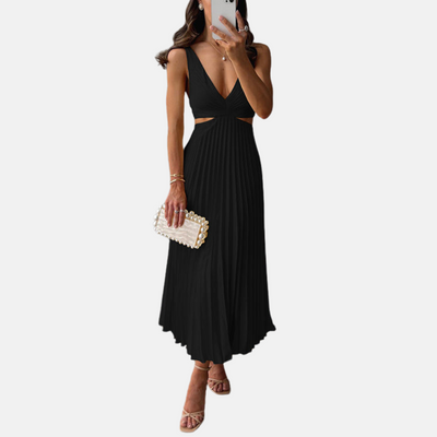 Maxikleid für Damen - Plissee-Kleid mit V-Ausschnitt für Sommer