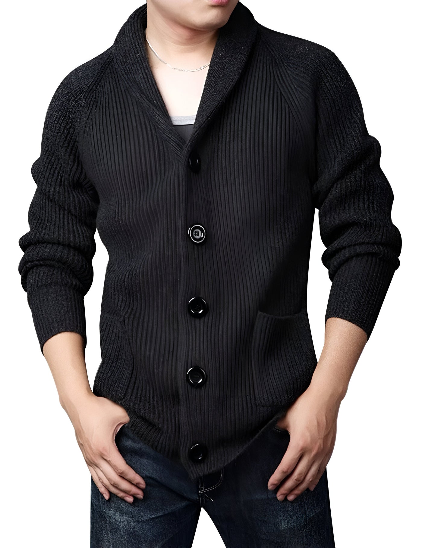 Zopfstrickjacke mit V-Ausschnitt für Herren