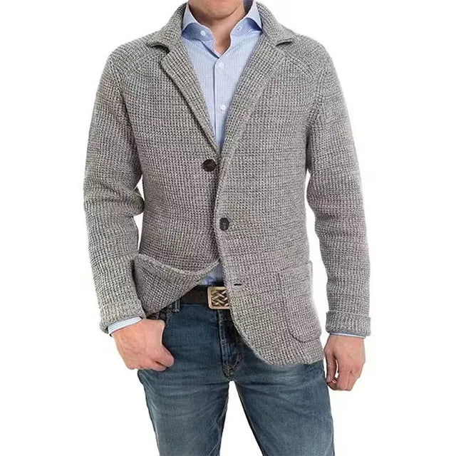 Waffelstrickjacke mit Gekerbtem Revers für Männer