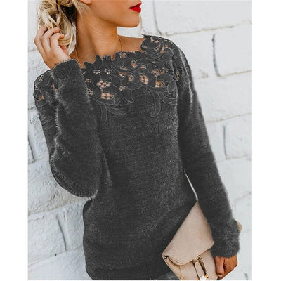 Winterpullover mit Blumen und Spitze