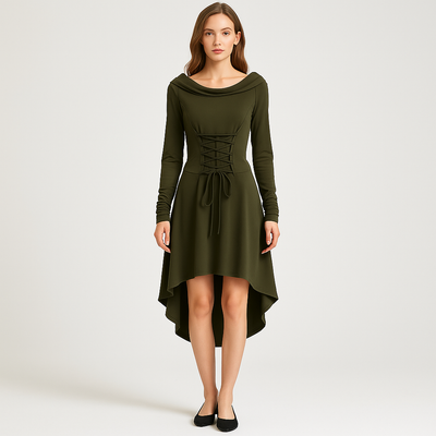 MoonShadow Gothic Kleid – Damen Cosplay Kleid mit Kapuze & Ärmeln