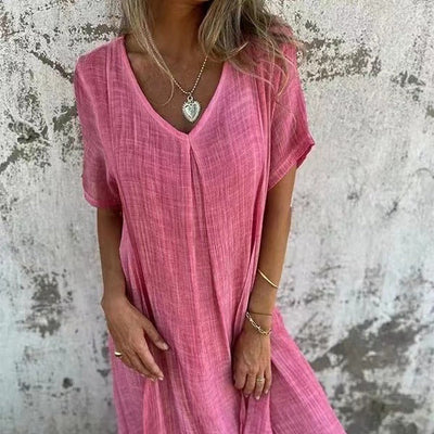 Tunika-Kleid für Damen - Lockeres Sommerkleid mit V-Ausschnitt