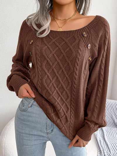 Rautenmuster-Strickpullover mit Quadrat-Ausschnitt für Damen