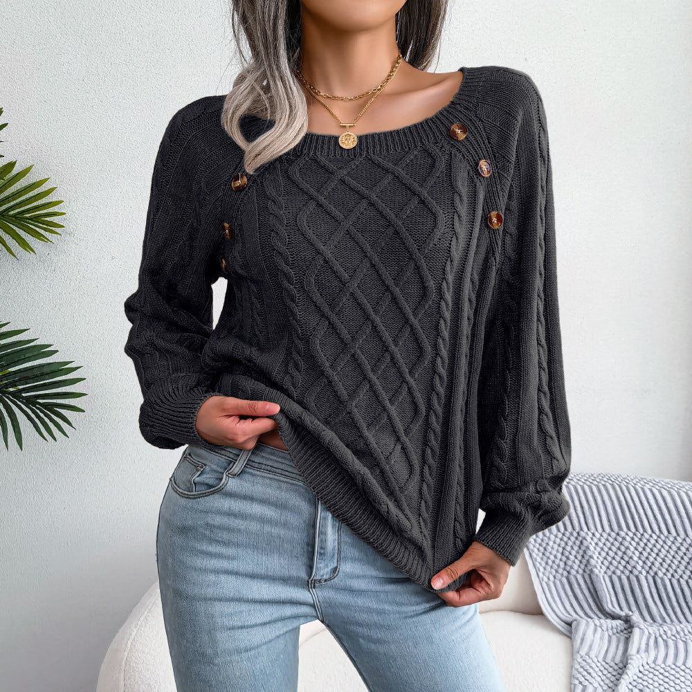 Rautenmuster-Strickpullover mit Quadrat-Ausschnitt für Damen