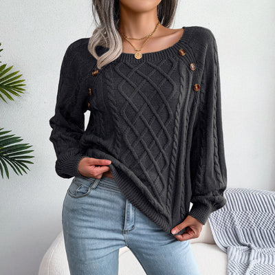 Rautenmuster-Strickpullover mit Quadrat-Ausschnitt für Damen
