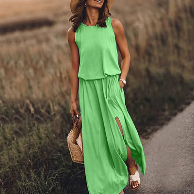 Ärmelloses Maxikleid | Fließender Stoff | Femininer Stil