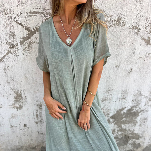 Tunika-Kleid für Damen - Lockeres Sommerkleid mit V-Ausschnitt