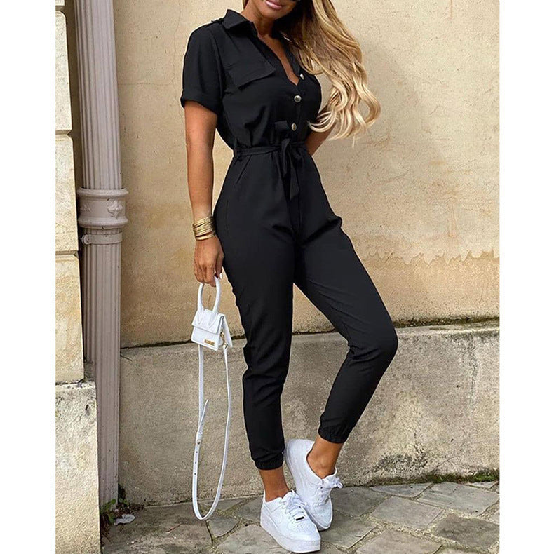 Raina Stilvoller Jumpsuit | Sommerlicher Cargo-Jumpsuit mit kurzen Ärmeln und leichtem Stoff