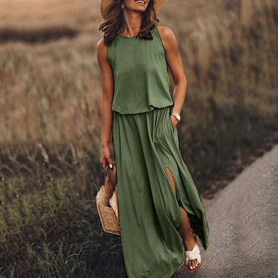 Ärmelloses Maxikleid | Fließender Stoff | Femininer Stil