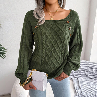 Rautenmuster-Strickpullover mit Quadrat-Ausschnitt für Damen