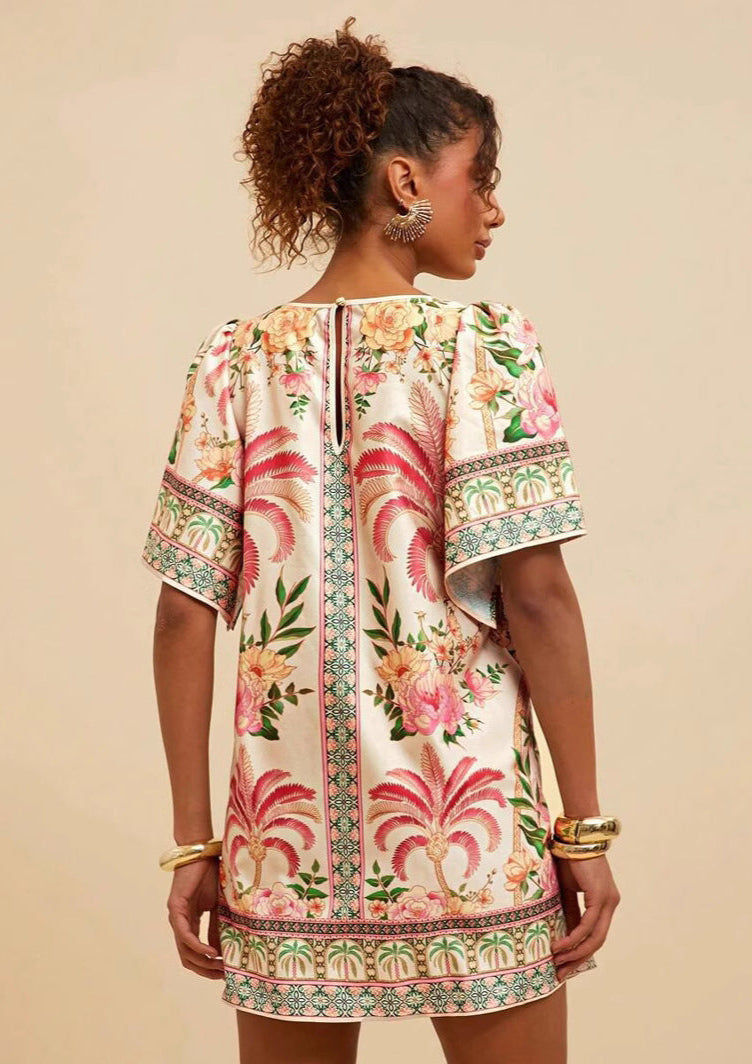 Lyra | Bedrucktes Kurzes Kleid mit Rundhalsausschnitt