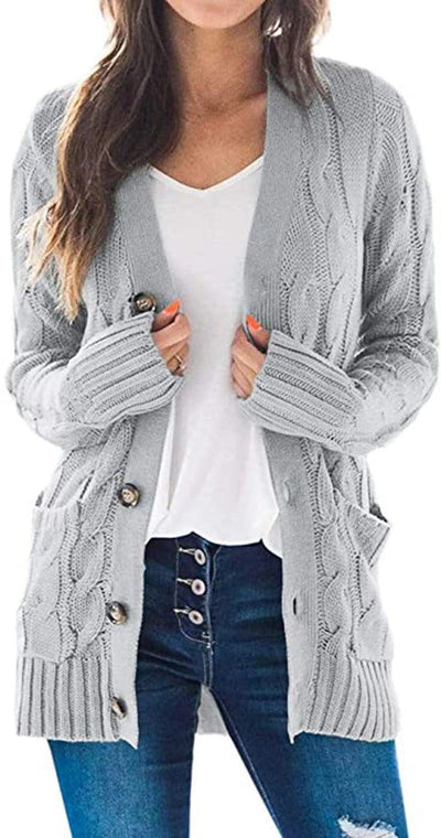 Mittellange Strickjacke mit Knopfleiste für Frauen