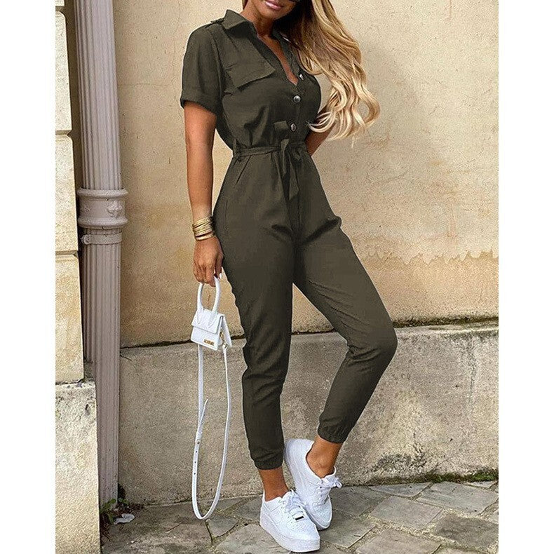 Raina Stilvoller Jumpsuit | Sommerlicher Cargo-Jumpsuit mit kurzen Ärmeln und leichtem Stoff