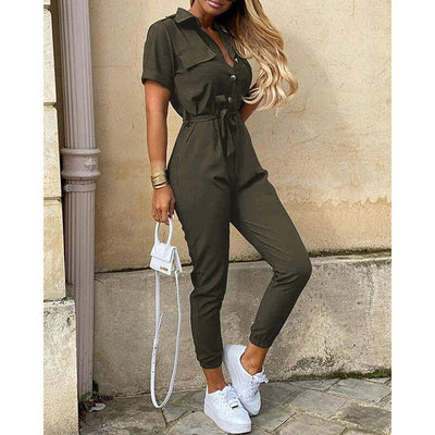 Raina Stilvoller Jumpsuit | Sommerlicher Cargo-Jumpsuit mit kurzen Ärmeln und leichtem Stoff