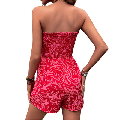 Evette - Elastisches Bandeau und Blumenmuster Sommer-Jumpsuit