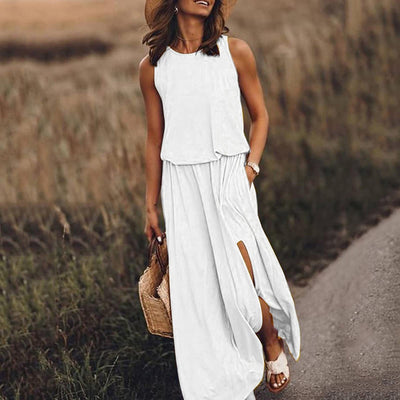 Ärmelloses Maxikleid | Fließender Stoff | Femininer Stil