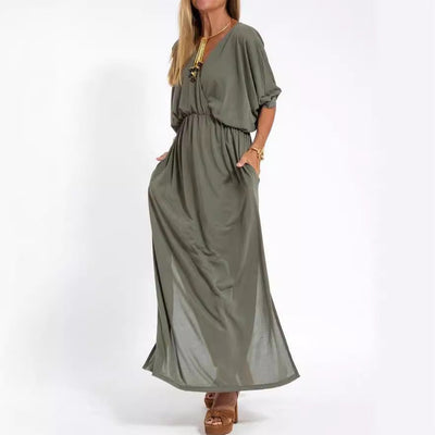 Sommerkleid für Damen - Luftiges Maxikleid mit 3/4 Ärmeln