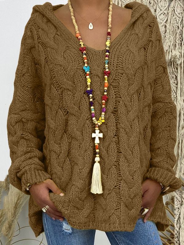 Damen KABELSTRICK HOODIE PULLOVER | MODISCHER, BEQUEMER, VIELSEITIGER