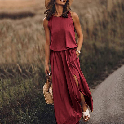 Ärmelloses Maxikleid | Fließender Stoff | Femininer Stil