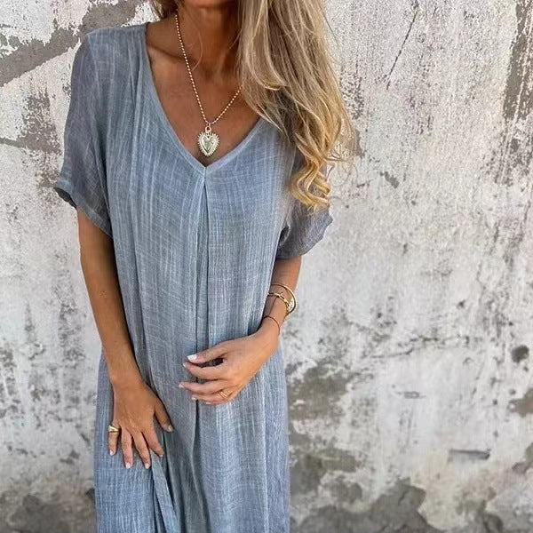 Tunika-Kleid für Damen - Lockeres Sommerkleid mit V-Ausschnitt