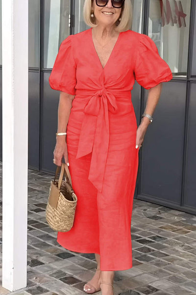 Midikleid mit Puffärmeln | Taillierte Passform | Eleganter Stil