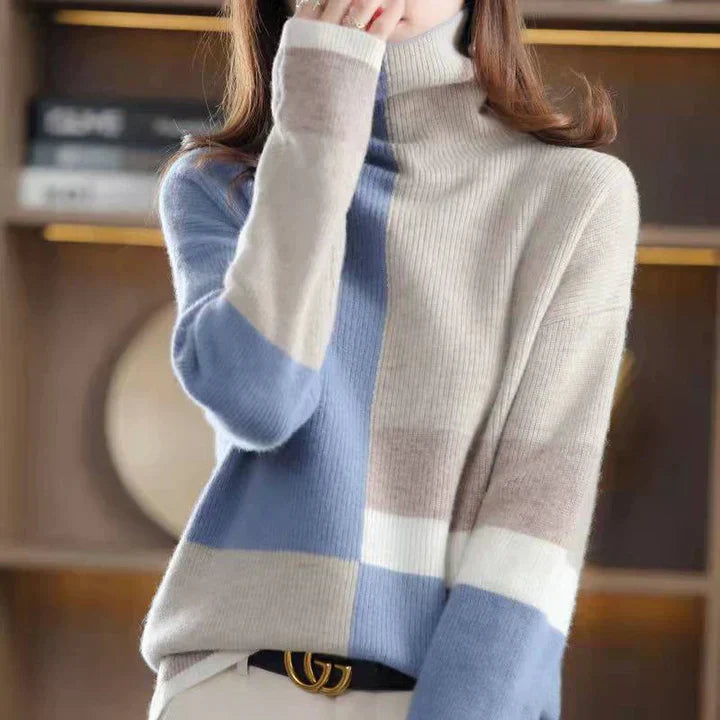 Farbblock-Rollkragenpullover für Damen