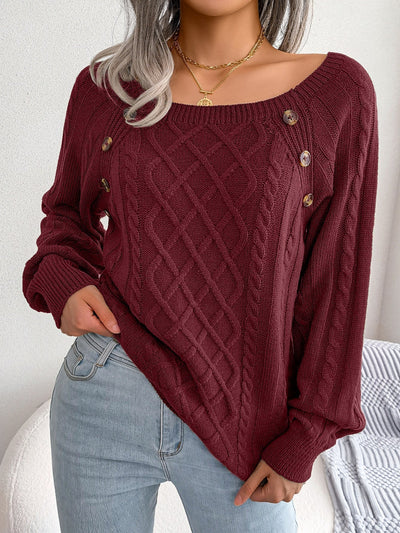 Rautenmuster-Strickpullover mit Quadrat-Ausschnitt für Damen