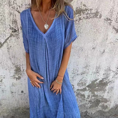 Tunika-Kleid für Damen - Lockeres Sommerkleid mit V-Ausschnitt