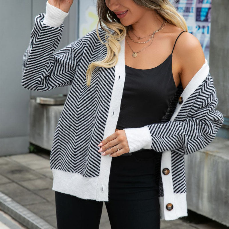 Strickjacke für Damen - Lässiger gestreifter Sommer-Cardigan