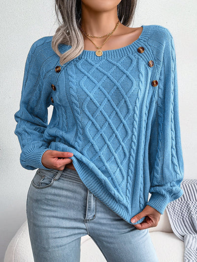 Rautenmuster-Strickpullover mit Quadrat-Ausschnitt für Damen