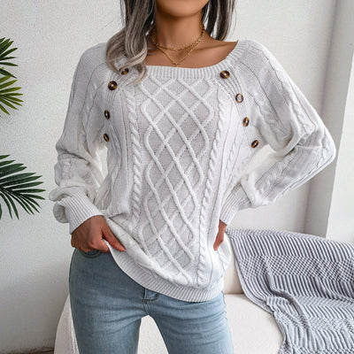 Rautenmuster-Strickpullover mit Quadrat-Ausschnitt für Damen