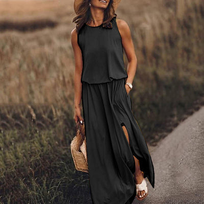 Ärmelloses Maxikleid | Fließender Stoff | Femininer Stil