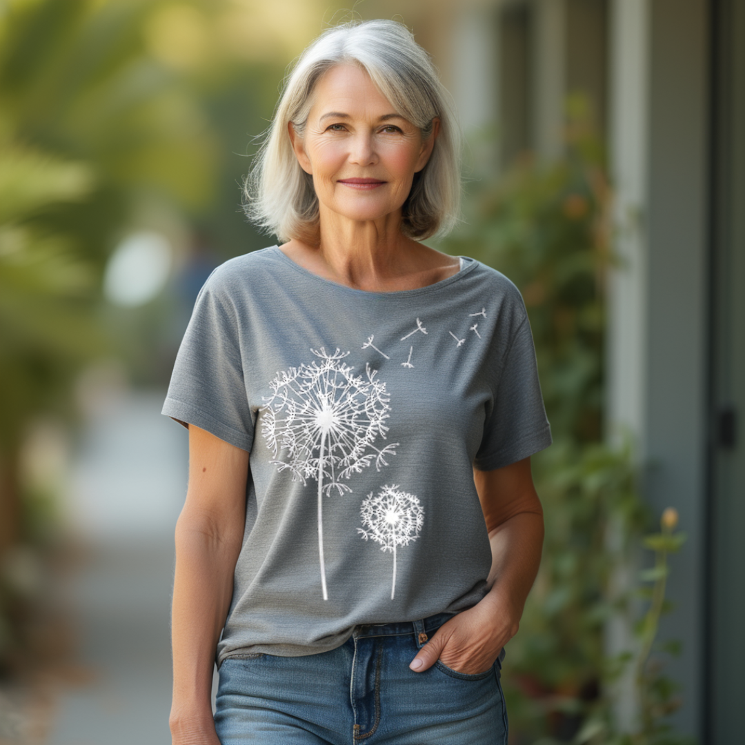 T-Shirt mit Pusteblumen-Print | Rundhals | Lässiger Schnitt