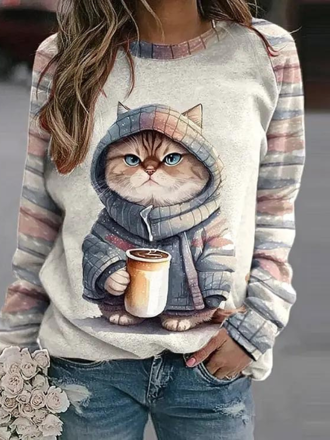 Katze und Kaffee Pullover für Damen