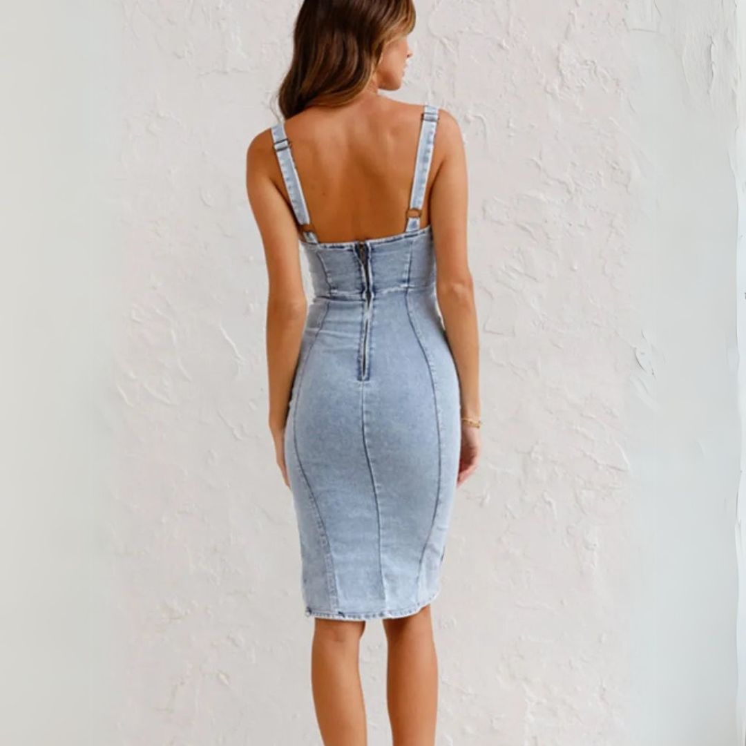 Jeanskleid für Damen - Leichtes Sommerkleid mit Schlitz und offenem Rücken