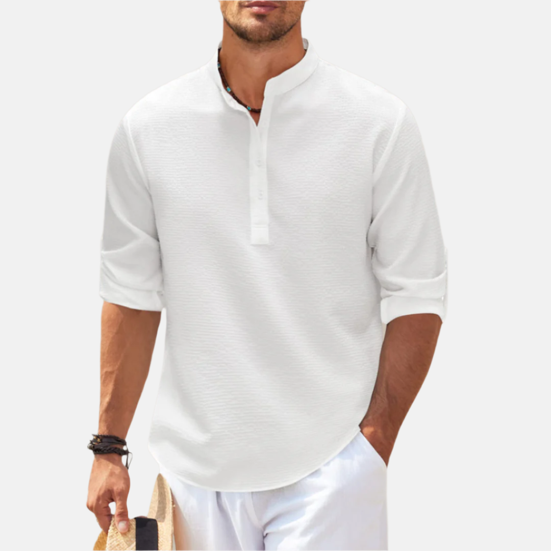 Hemd für Herren - Luftiges Sommerhemd in Leinen-Optik mit Mao-Kragen für heiße Tage