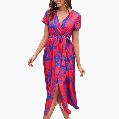 Sommerkleid für Damen – Elegantes Wickelkleid mit Blätterprint