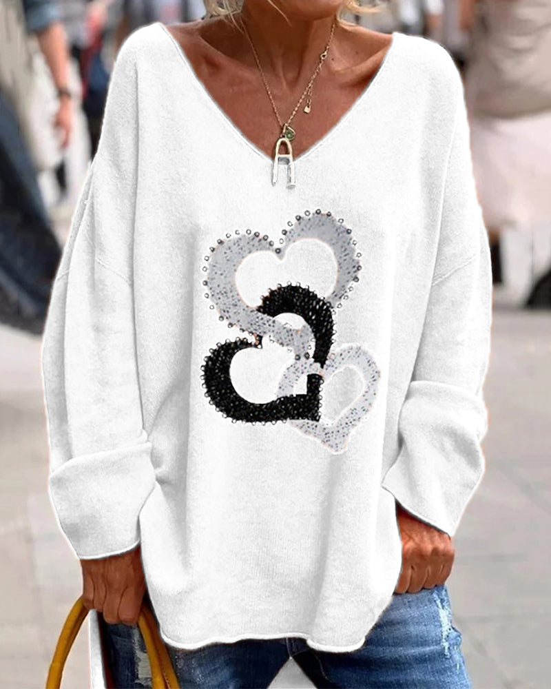 Locker geschnittener Pullover mit Herz-Design für Frauen