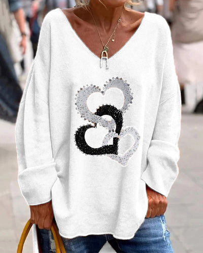 Locker geschnittener Pullover mit Herz-Design für Frauen