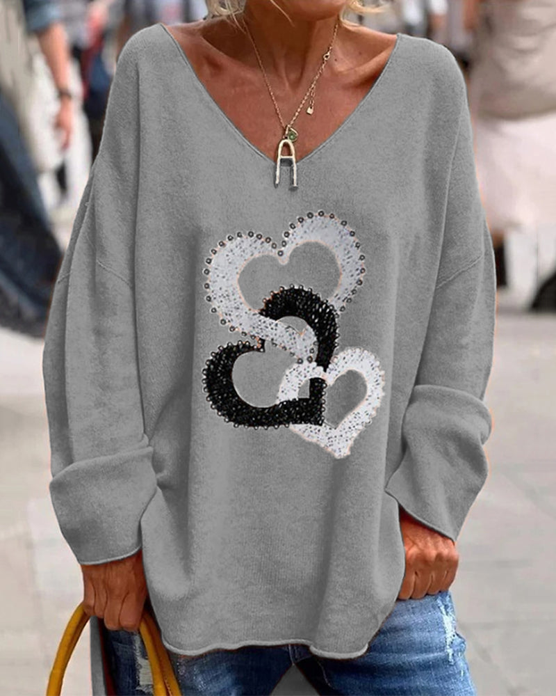 Locker geschnittener Pullover mit Herz-Design für Frauen