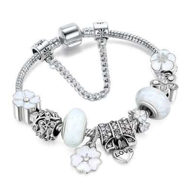Sommerliche Pfirsichblüten Silberner Charm-Armband | Zeitloses und Elegantes Accessoire für Jeden Anlass