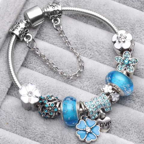 Sommerliche Pfirsichblüten Silberner Charm-Armband | Zeitloses und Elegantes Accessoire für Jeden Anlass