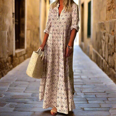 Sommerkleid für Damen - italienisches Tunika-Kleid mit V-Ausschnitt