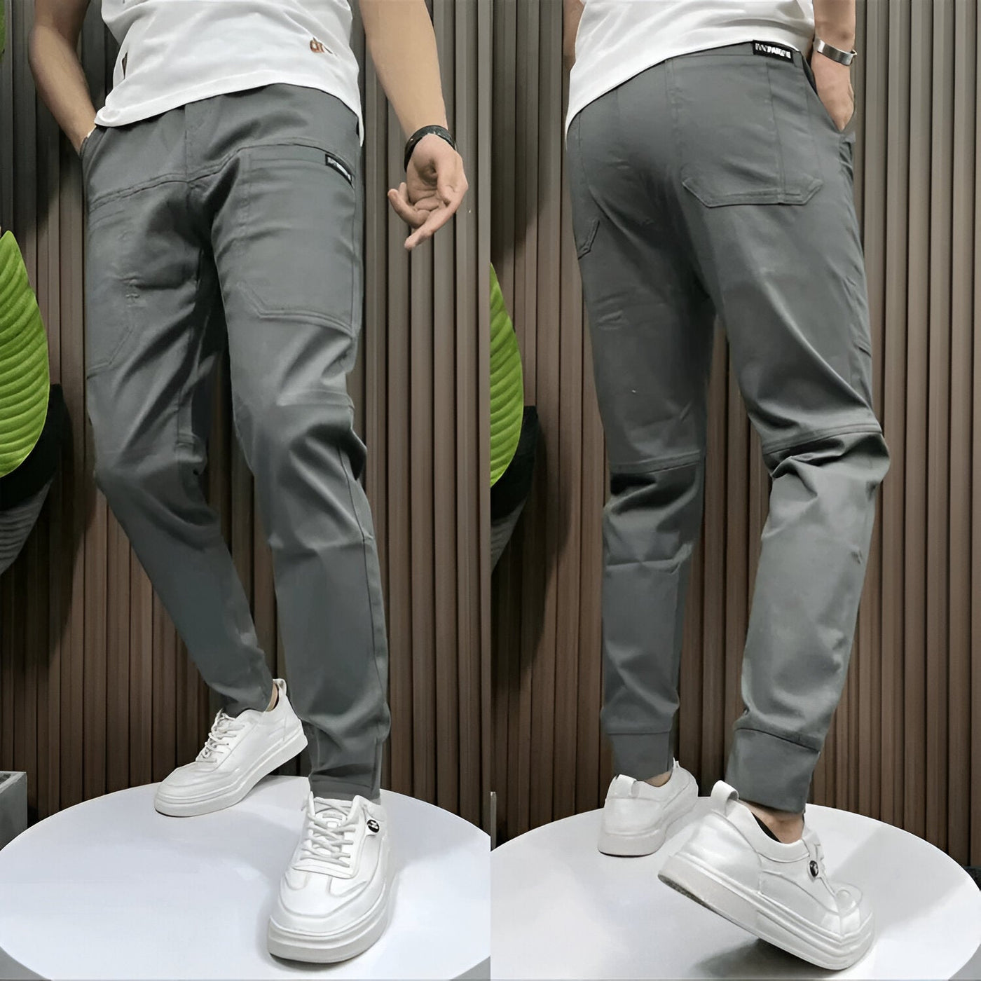 Cargohose für Herren - Slim Fit Stretch Sommerstoffhosen Mit Taschen